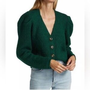 Design History Green V-Neck Button Front Sweater.  Size-Large Romantic Preppy